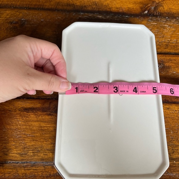 Odeme White Porcelain Catchall and Ring Dish with Geometric Slate Black Edges - Picture 12 of 16